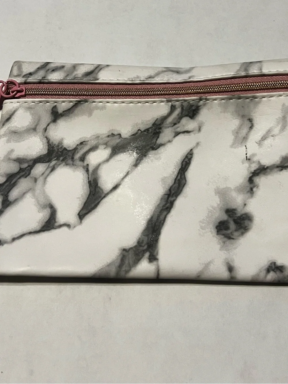 Marble Print Cosmetic Pouch with Pink Zip